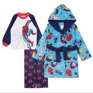 NWT Spider-Man Kids Boys 2-piece Pajamas with Robe BLUE - size 7 cozy winter